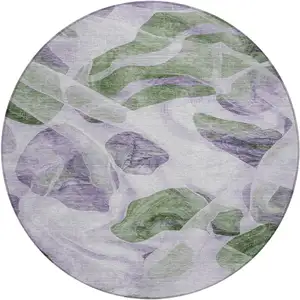 Photo of 8' Lavender And Green Round Abstract Washable Indoor Outdoor Area Rug