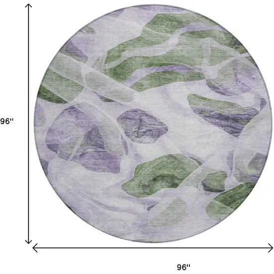 8' Lavender And Green Round Abstract Washable Indoor Outdoor Area Rug Photo 9