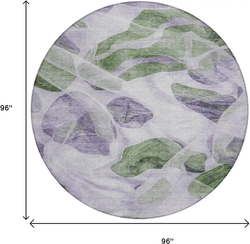 8' Lavender And Green Round Abstract Washable Indoor Outdoor Area Rug Photo 9