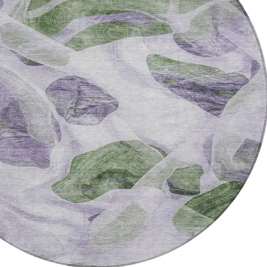 8' Lavender And Green Round Abstract Washable Indoor Outdoor Area Rug Photo 4