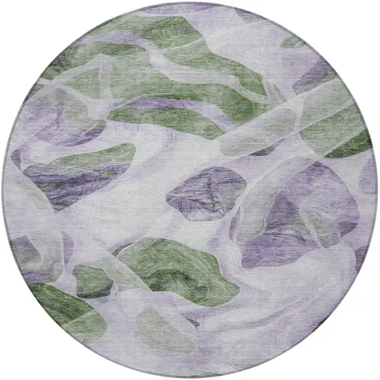 8' Lavender And Green Round Abstract Washable Indoor Outdoor Area Rug Photo 3
