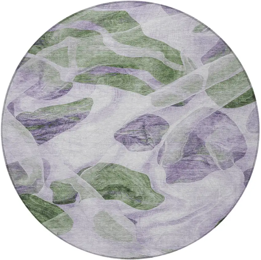 8' Lavender And Green Round Abstract Washable Indoor Outdoor Area Rug Photo 3