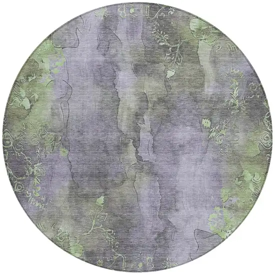 8' Lavender And Green Round Floral Washable Indoor Outdoor Area Rug Photo 3