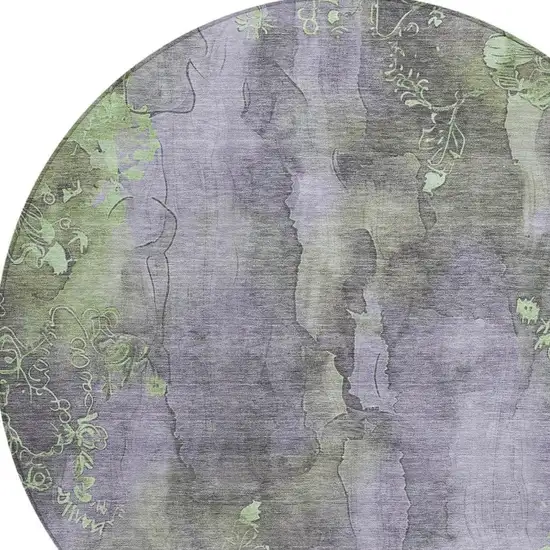 8' Lavender And Green Round Floral Washable Indoor Outdoor Area Rug Photo 4