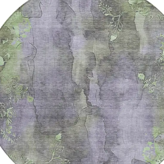 8' Lavender And Green Round Floral Washable Indoor Outdoor Area Rug Photo 8