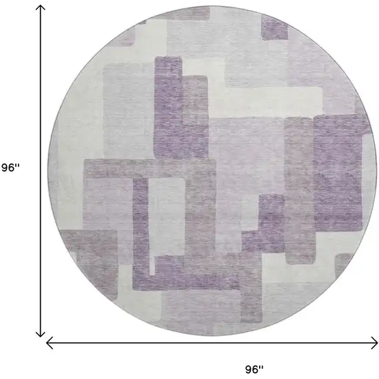 8' Lavender And Ivory Abstract Geometric Washable Round Rug With UV Protection Photo 3