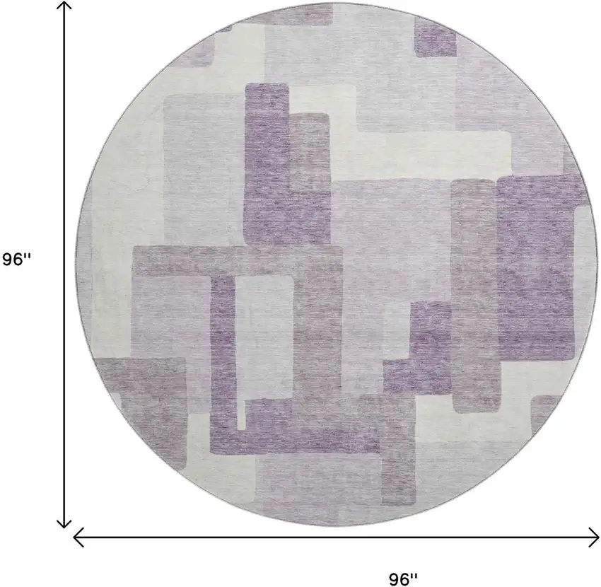8' Lavender And Ivory Abstract Geometric Washable Round Rug With UV Protection Photo 3