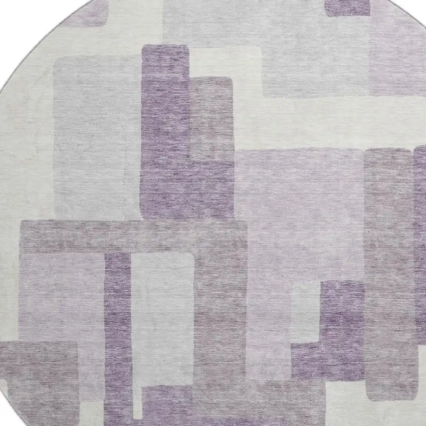 8' Lavender And Ivory Abstract Geometric Washable Round Rug With UV Protection Photo 3