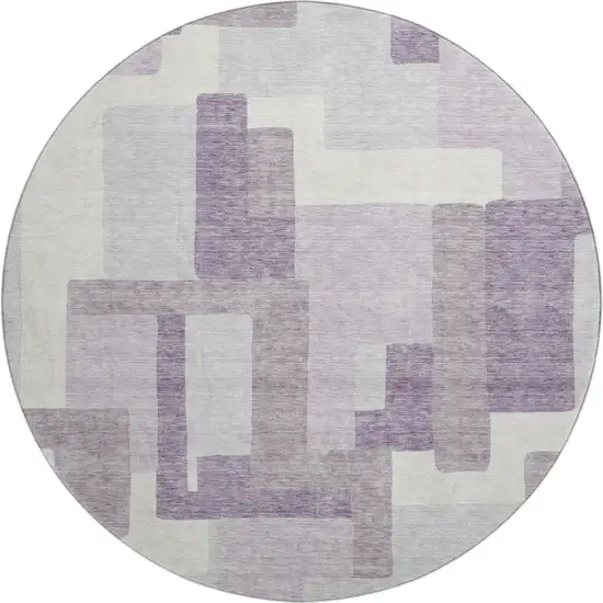 8' Lavender And Ivory Abstract Geometric Washable Round Rug With UV Protection Photo 1