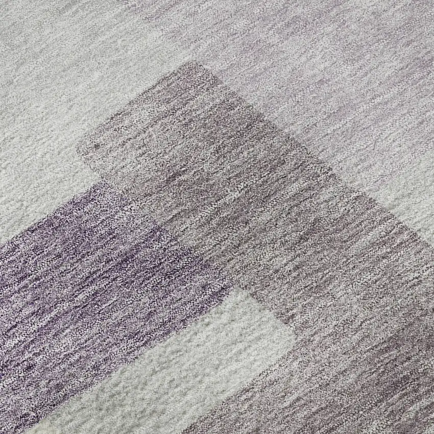 8' Lavender And Ivory Abstract Geometric Washable Round Rug With UV Protection Photo 9