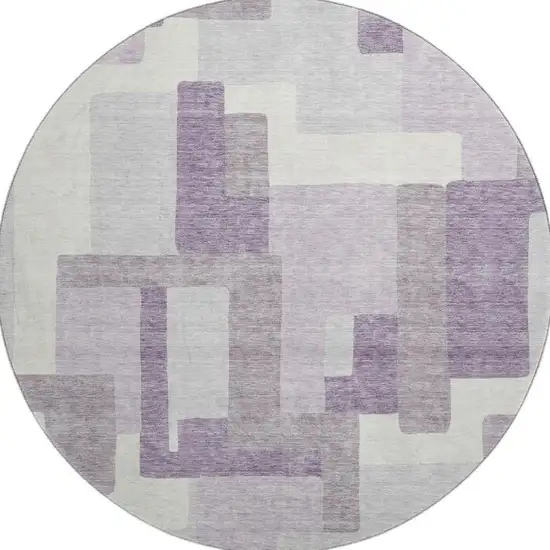 8' Lavender And Ivory Abstract Geometric Washable Round Rug With UV Protection Photo 4