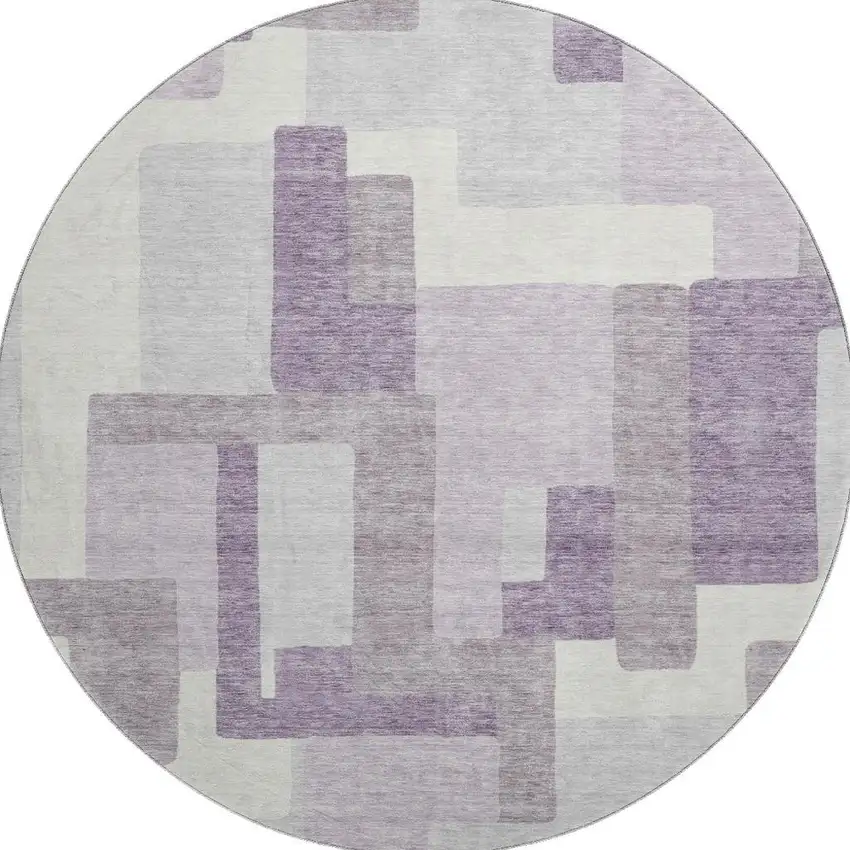 8' Lavender And Ivory Abstract Geometric Washable Round Rug With UV Protection Photo 4