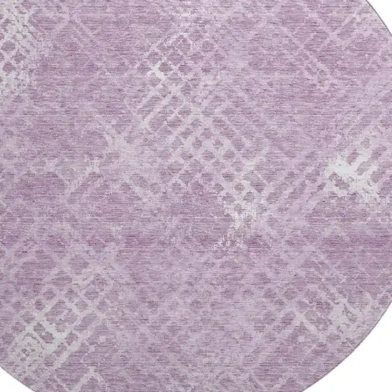 8' Lavender And Ivory Abstract Geometric Washable Round Rug With UV Protection Photo 3