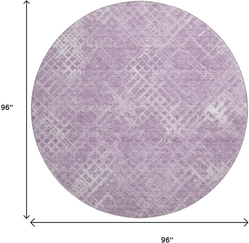 8' Lavender And Ivory Abstract Geometric Washable Round Rug With UV Protection Photo 3