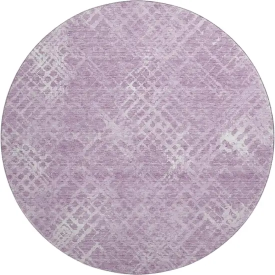 8' Lavender And Ivory Abstract Geometric Washable Round Rug With UV Protection Photo 1