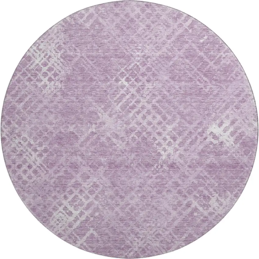 8' Lavender And Ivory Abstract Geometric Washable Round Rug With UV Protection Photo 1