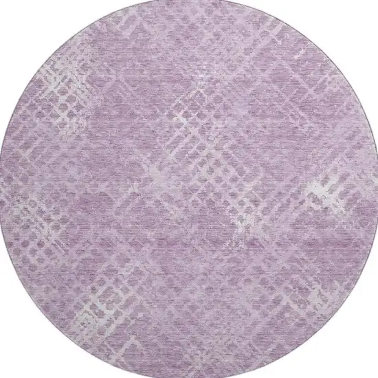 8' Lavender And Ivory Abstract Geometric Washable Round Rug With UV Protection Photo 4