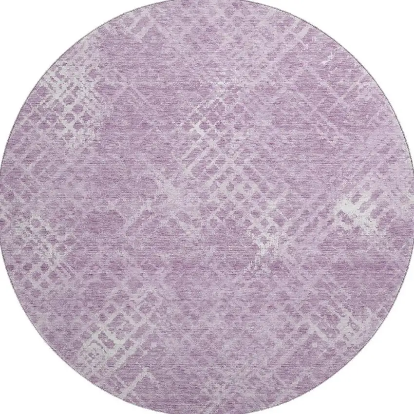 8' Lavender And Ivory Abstract Geometric Washable Round Rug With UV Protection Photo 4