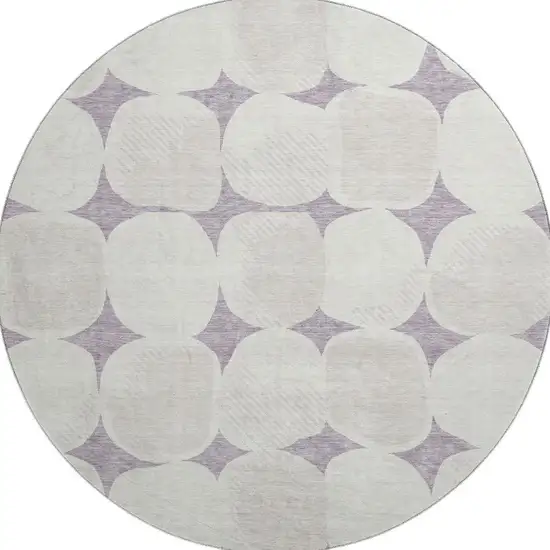 8' Lavender And Ivory Abstract Geometric Washable Round Rug With UV Protection Photo 3