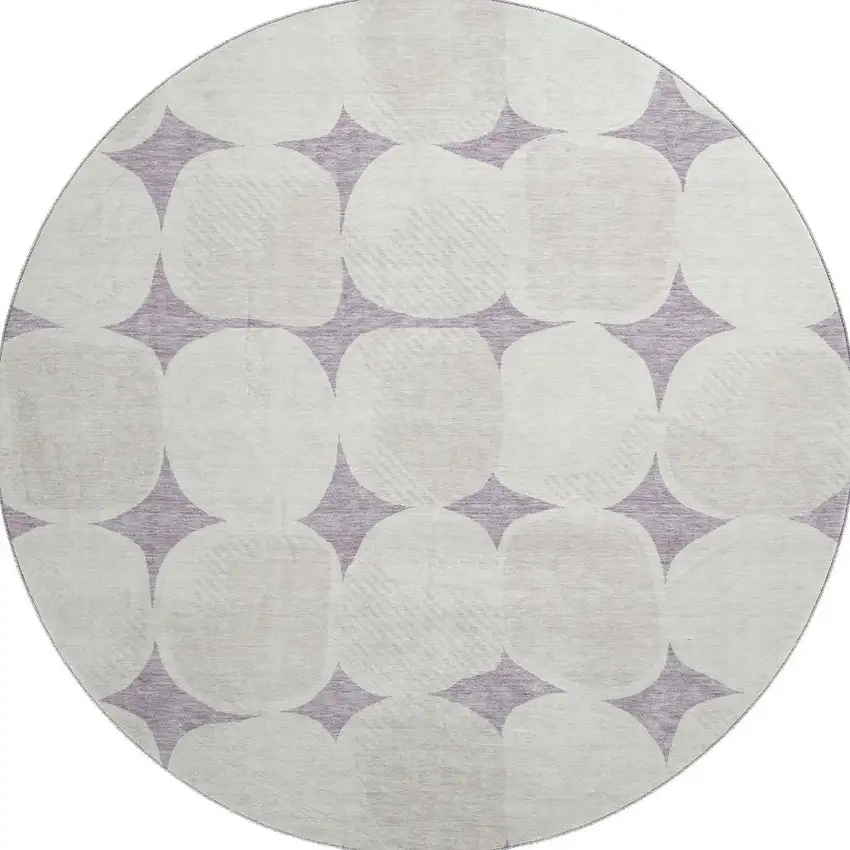 8' Lavender And Ivory Abstract Geometric Washable Round Rug With UV Protection Photo 3