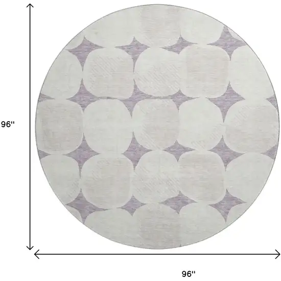 8' Lavender And Ivory Abstract Geometric Washable Round Rug With UV Protection Photo 8