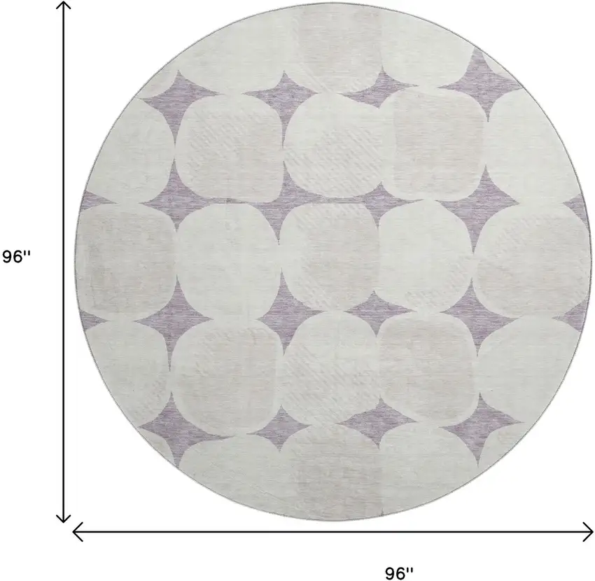 8' Lavender And Ivory Abstract Geometric Washable Round Rug With UV Protection Photo 8