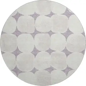 Photo of 8' Lavender And Ivory Abstract Geometric Washable Round Rug With UV Protection