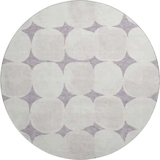 8' Lavender And Ivory Abstract Geometric Washable Round Rug With UV Protection Photo 1