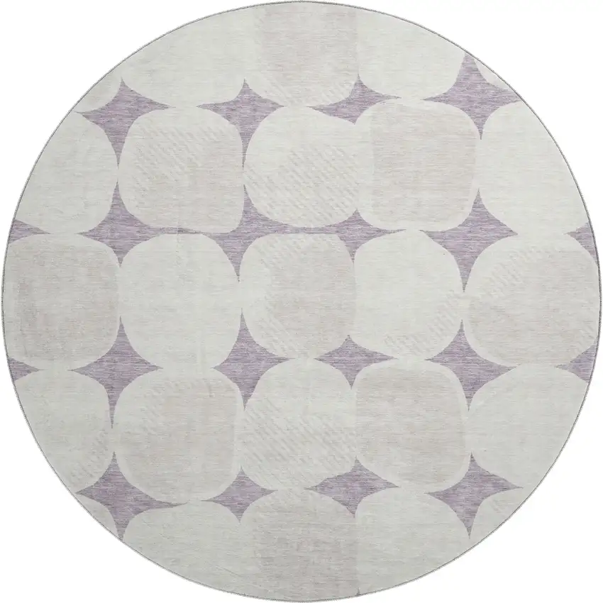 8' Lavender And Ivory Abstract Geometric Washable Round Rug With UV Protection Photo 1