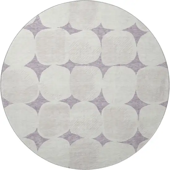 8' Lavender And Ivory Abstract Geometric Washable Round Rug With UV Protection Photo 4