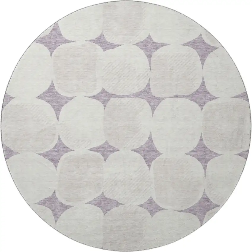 8' Lavender And Ivory Abstract Geometric Washable Round Rug With UV Protection Photo 4
