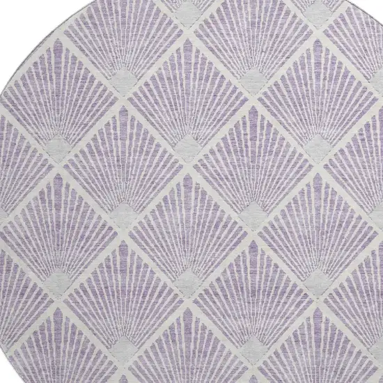 8' Lavender And Ivory Abstract Geometric Washable Round Rug With UV Protection Photo 3