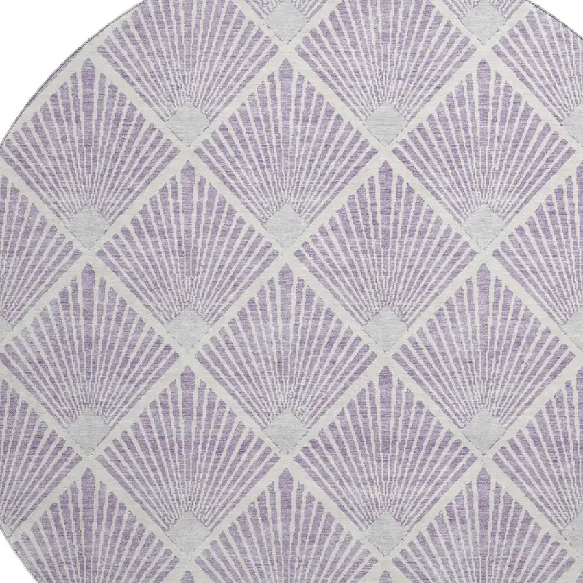 8' Lavender And Ivory Abstract Geometric Washable Round Rug With UV Protection Photo 3