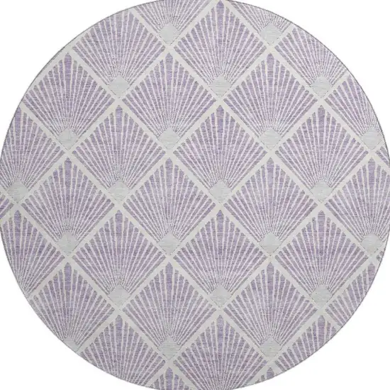 8' Lavender And Ivory Abstract Geometric Washable Round Rug With UV Protection Photo 4
