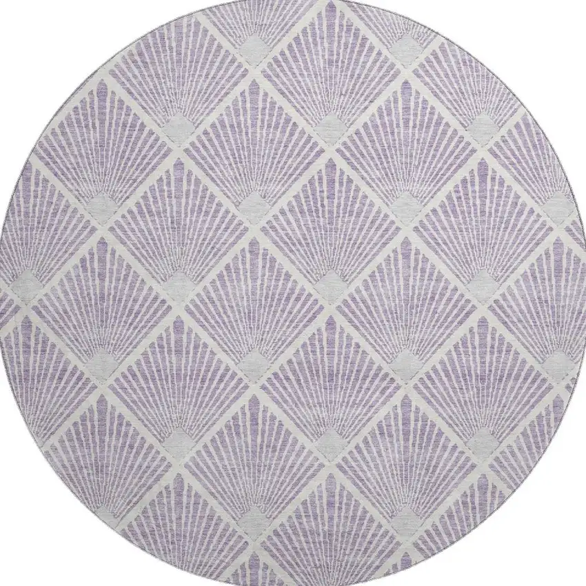 8' Lavender And Ivory Abstract Geometric Washable Round Rug With UV Protection Photo 4