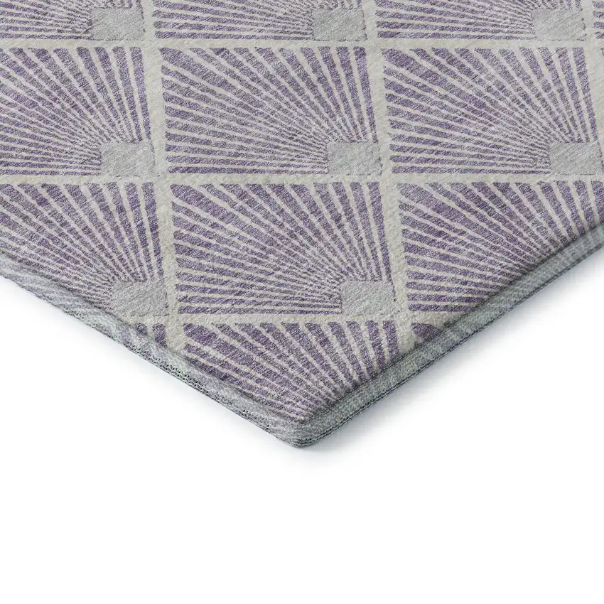 8' Lavender And Ivory Abstract Geometric Washable Round Rug With UV Protection Photo 7