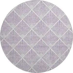 Photo of 8' Lavender And Ivory Abstract Geometric Washable Round Rug With UV Protection