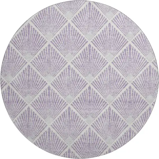 8' Lavender And Ivory Abstract Geometric Washable Round Rug With UV Protection Photo 1