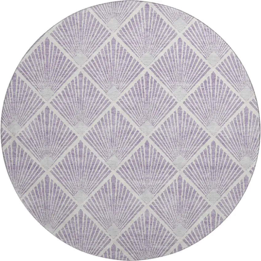 8' Lavender And Ivory Abstract Geometric Washable Round Rug With UV Protection Photo 1