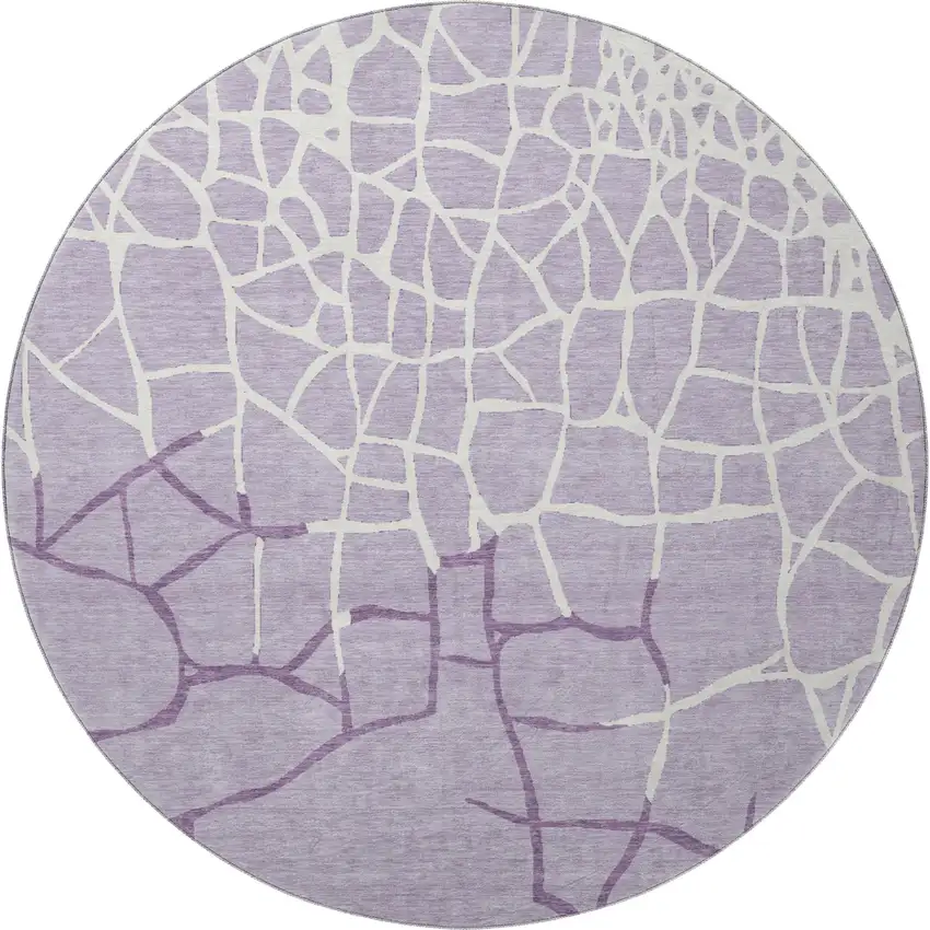 8' Lavender And Ivory Abstract Geometric Washable Round Rug With UV Protection Photo 3