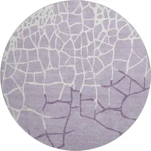 Photo of 8' Lavender And Ivory Abstract Geometric Washable Round Rug With UV Protection