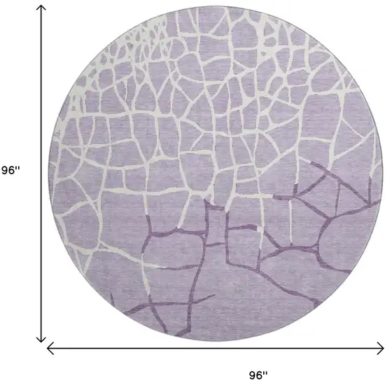 8' Lavender And Ivory Abstract Geometric Washable Round Rug With UV Protection Photo 9