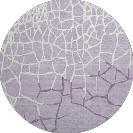 8' Lavender And Ivory Abstract Geometric Washable Round Rug With UV Protection Photo 2