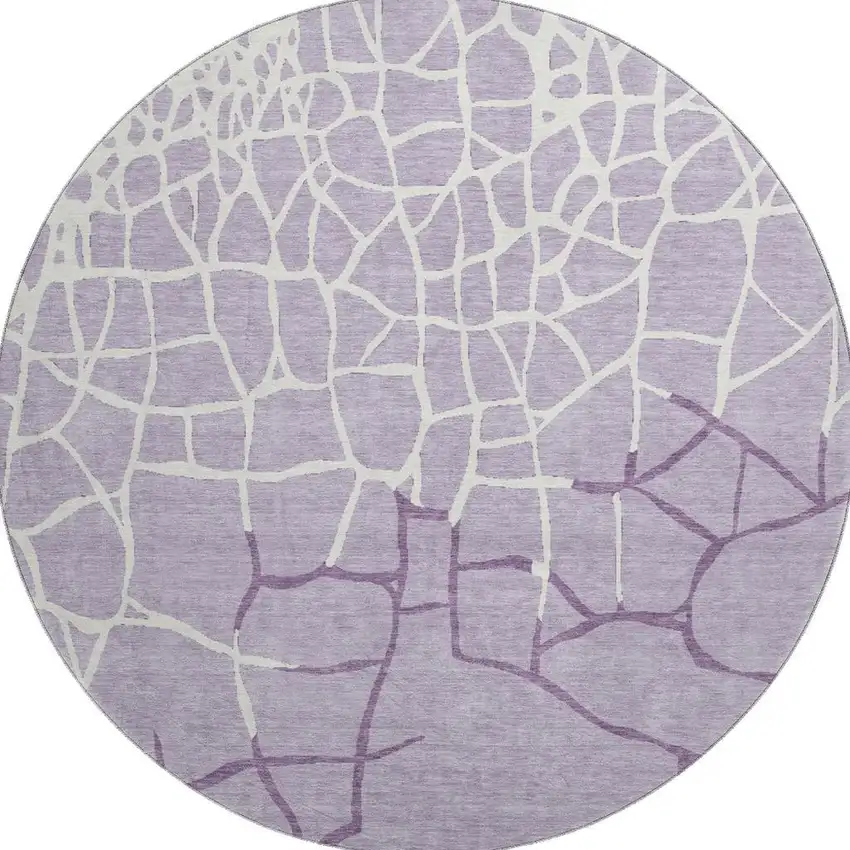 8' Lavender And Ivory Abstract Geometric Washable Round Rug With UV Protection Photo 2