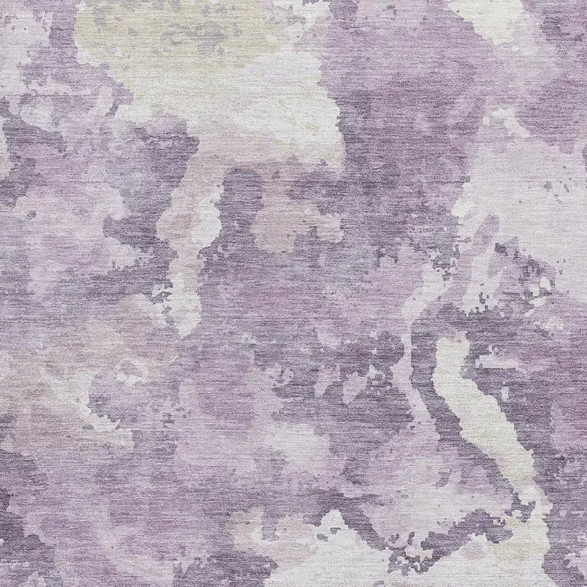 8' Lavender And Ivory Abstract Washable Area Rug With UV Protection Photo 2