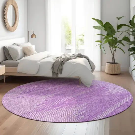 8' Lavender And Ivory Abstract Washable Round Rug With UV Protection Photo 5