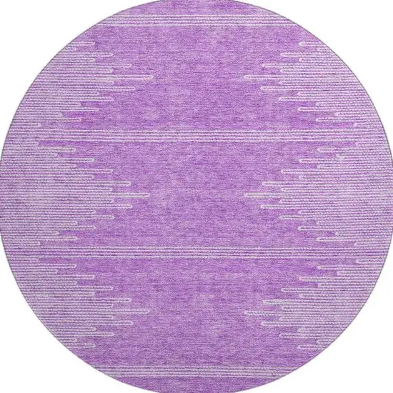 8' Lavender And Ivory Abstract Washable Round Rug With UV Protection Photo 4