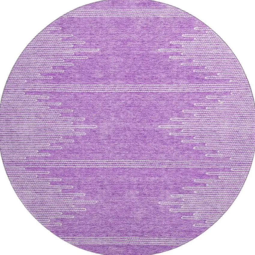 8' Lavender And Ivory Abstract Washable Round Rug With UV Protection Photo 4