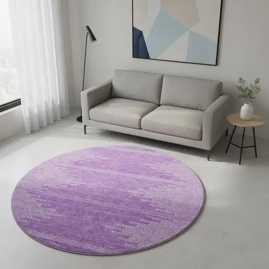 8' Lavender And Ivory Abstract Washable Round Rug With UV Protection Photo 2