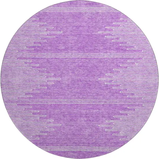 8' Lavender And Ivory Abstract Washable Round Rug With UV Protection Photo 1